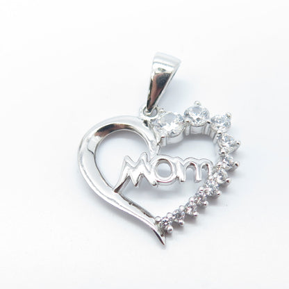 HAN 925 Sterling Silver C Z "Mom" Heart Love Pendant