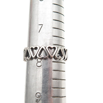 925 Sterling Silver Vintage Heart All Around Oxidized Band Ring Size 8