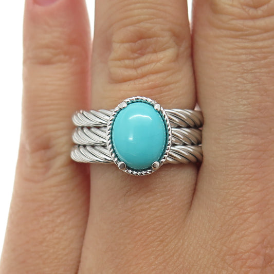 925 Sterling Silver Italy Sleeping Beauty Turquoise Multi-Row Ring Size 6.25