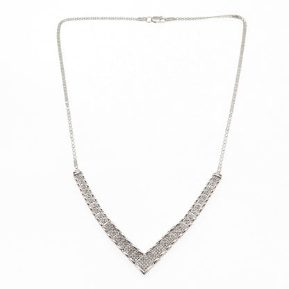 Sun 925 Sterling Silver Real Diamond V-Shape Bismark Chain Necklace 18"