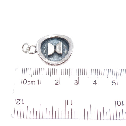 925 Sterling Silver Vintage Modernist Hourglass Oxidized Charm Pendant