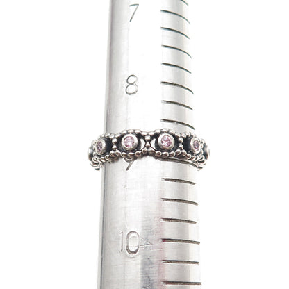 Pandora 925 Sterling Silver Round-Cut Pink C Z Her Majesty Band Ring Size 9