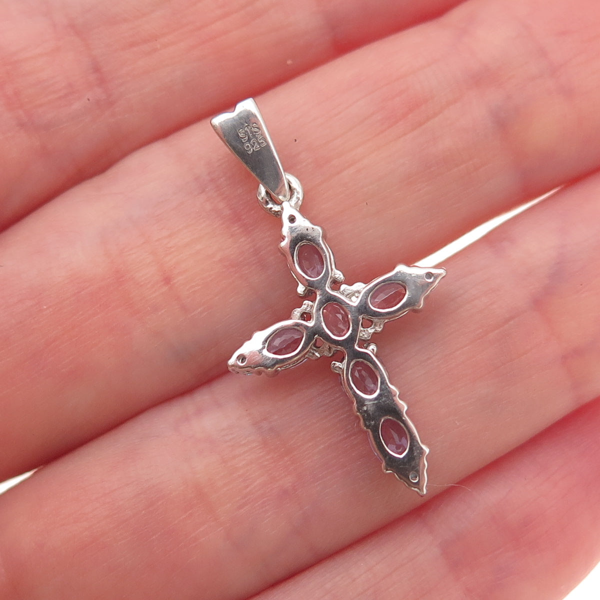 Chuck Clemency 925 Sterling Silver Real Tanzanite & Apatite Cross Charm Pendant