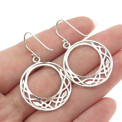 925 Sterling Silver Ornate Crescent Circle Dangle Earrings