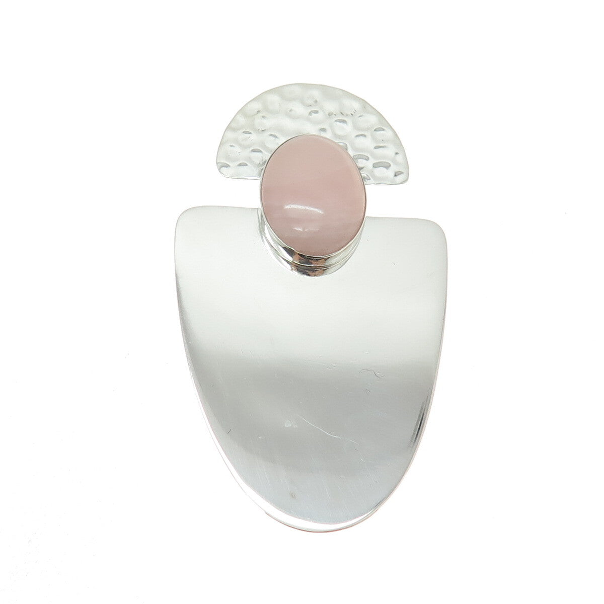 MARCELL 925 Sterling Silver Vintage Real Rose Quartz Modernist Pin Brooch