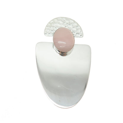 MARCELL 925 Sterling Silver Vintage Real Rose Quartz Modernist Pin Brooch