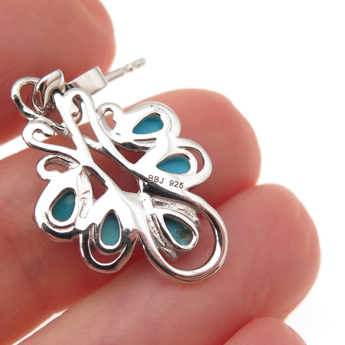 925 Sterling Silver Real Sleeping Beauty Turquoise Floral Dangle Earrings
