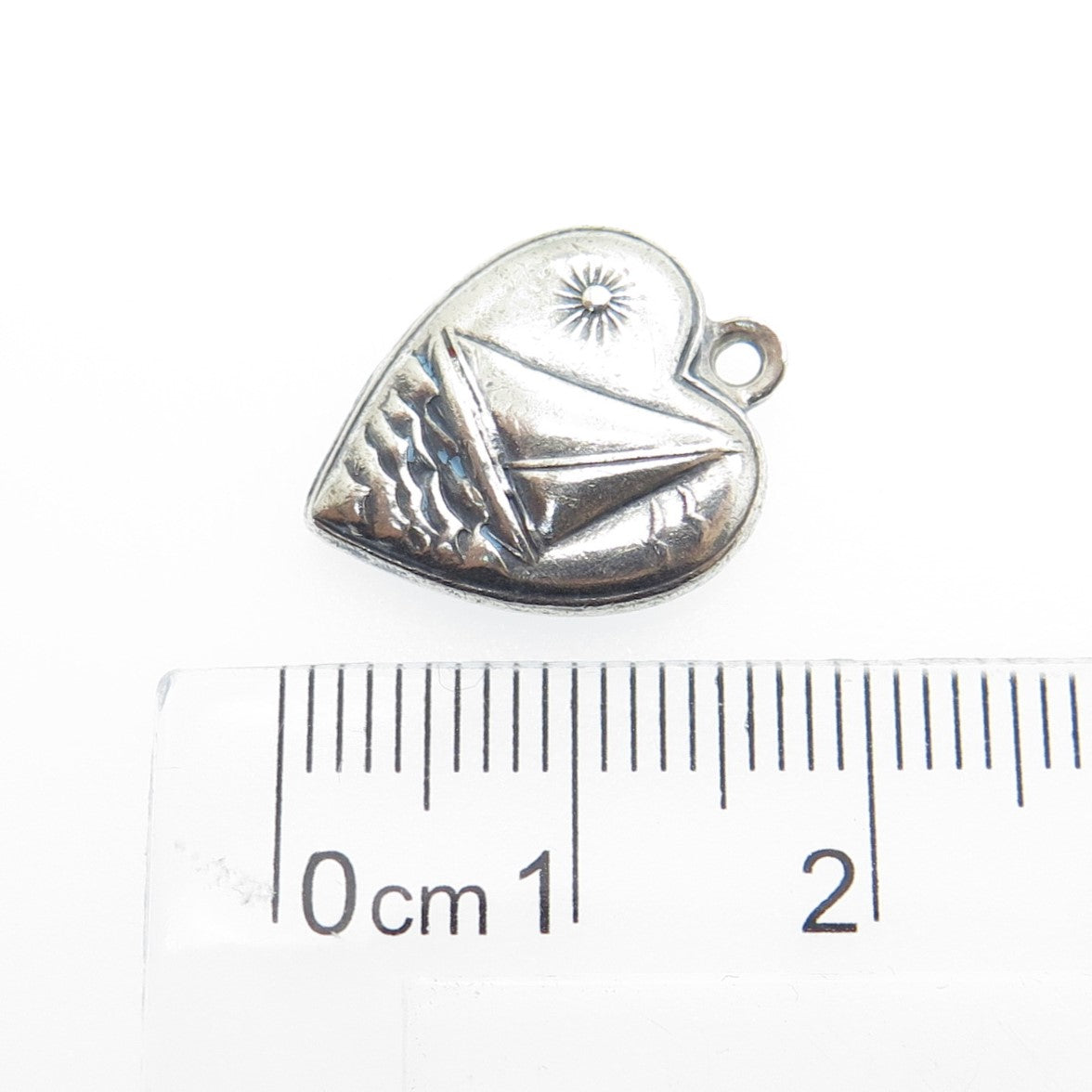 925 Sterling Silver Antique Sailboat Heart Chatelaine Minimalist Charm Pendant