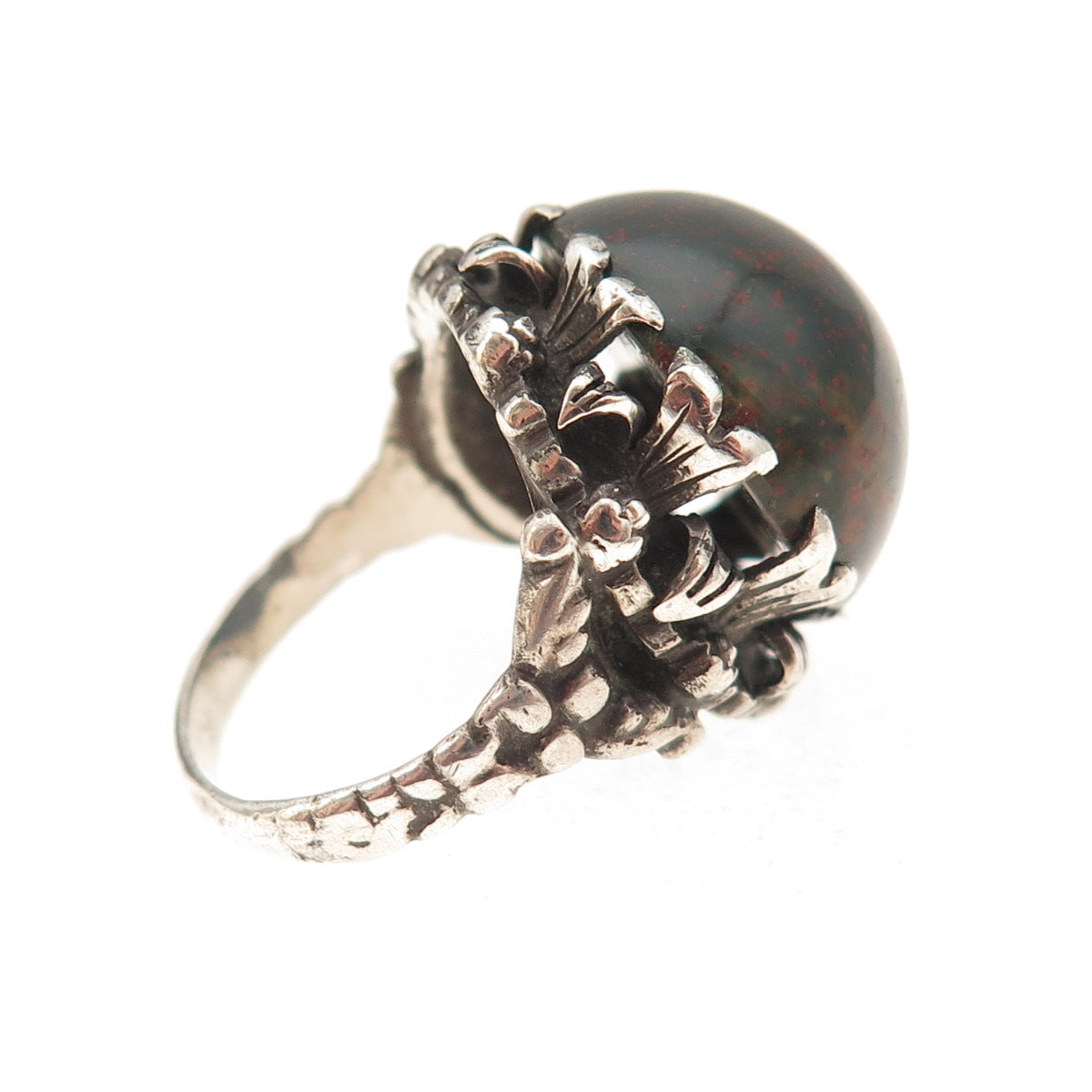 925 Sterling Silver Antique Victorian Real Bloodstone Oxidized Ring Size 5.25