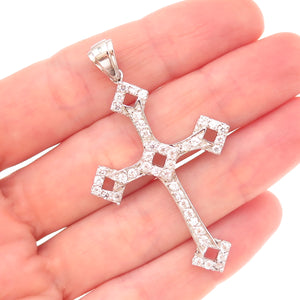 925 Sterling Silver Round-Cut C Z Cross Pendant