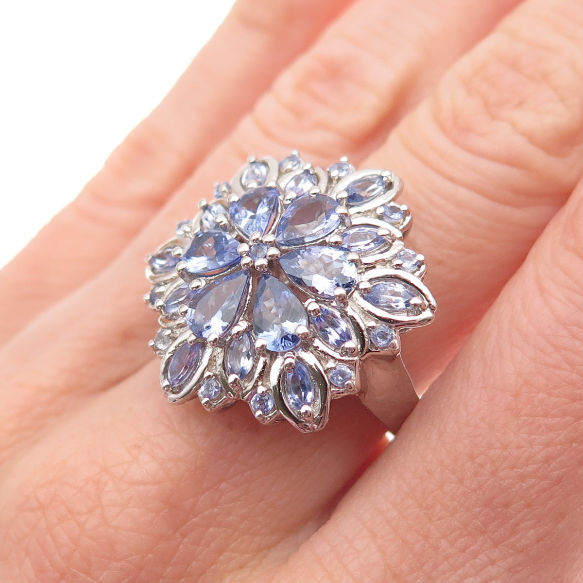 Chuck Clemency 925 Sterling Silver Real Tanzanite Floral Ring Size 6.25
