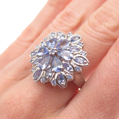 Chuck Clemency 925 Sterling Silver Real Tanzanite Floral Ring Size 6.25