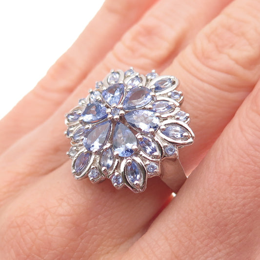 Chuck Clemency 925 Sterling Silver Real Tanzanite Floral Ring Size 6.25