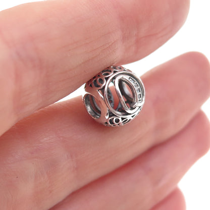 Pandora 925 Sterling Silver C Z Letter Q Slide Bead Charm