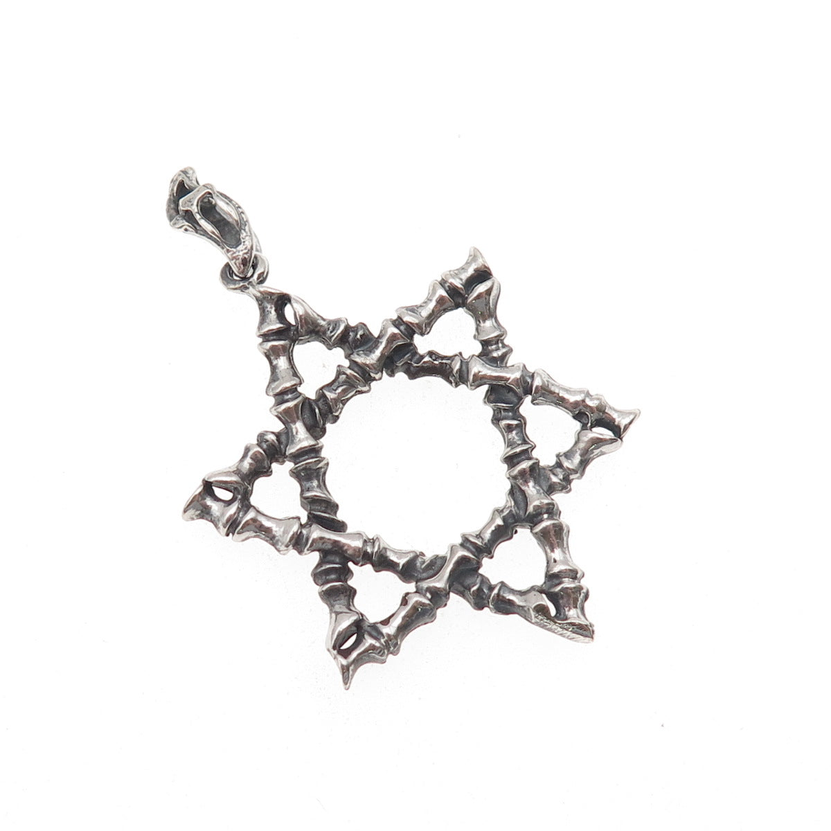 925 Sterling Silver Vintage Star of David Bamboo Oxidized Charm Pendant