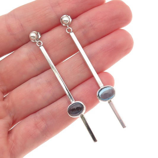 Judy Kouka 925 Sterling Silver Vintage Real London Blue Topaz Dangle Earrings