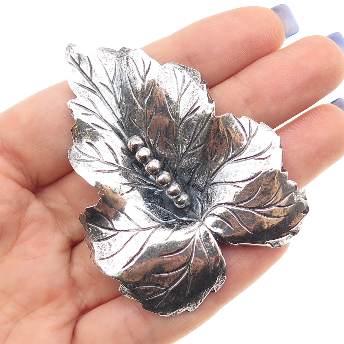 925 Sterling Silver Vintage Floral Leaf Oxidized Pin Brooch