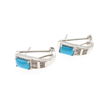 Chuck Clemency Sterling Silver Real Turquoise & White Topaz Omega Back Earrings
