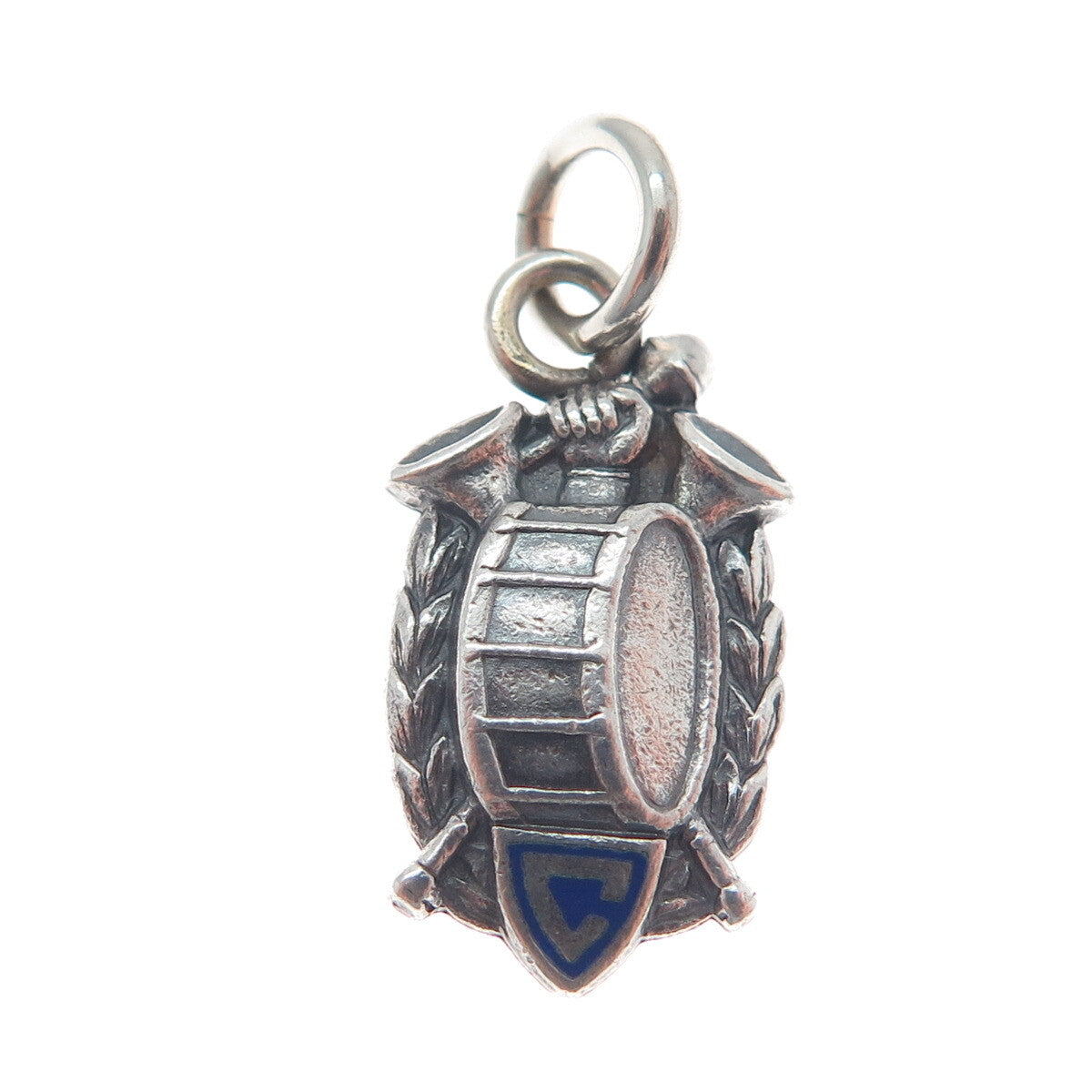 SOOK Sterling Silver Antique WWII Enamel Military Drum Corps Minimalist Pendant