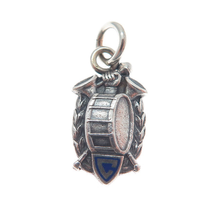 SOOK Sterling Silver Antique WWII Enamel Military Drum Corps Minimalist Pendant