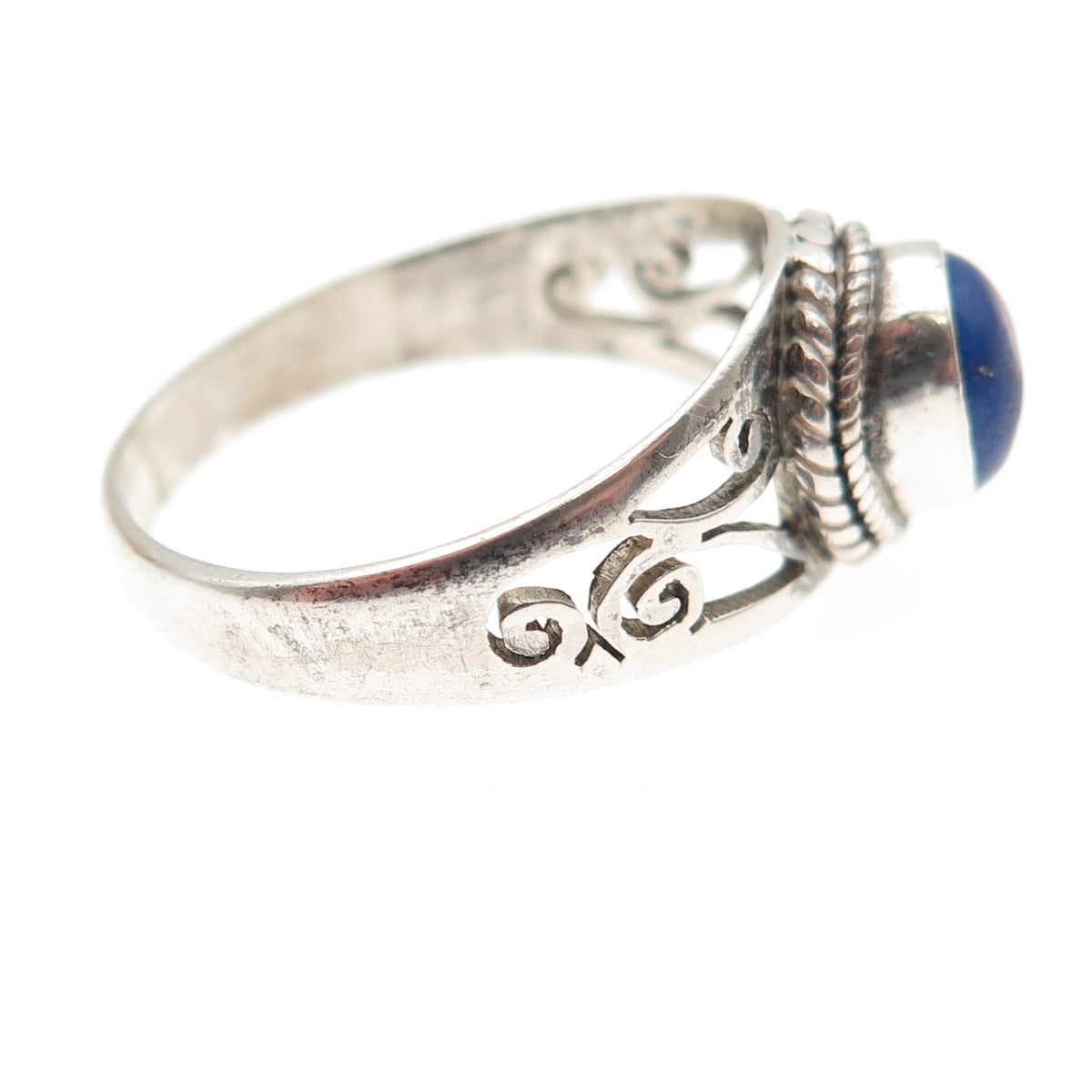 925 Sterling Silver Vintage Real Lapis Lazuli Swirl Ring Size 9