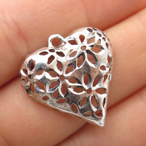 CHAPAL ZENRAY 925 Sterling Silver Vintage Flower Heart Charm Pendant