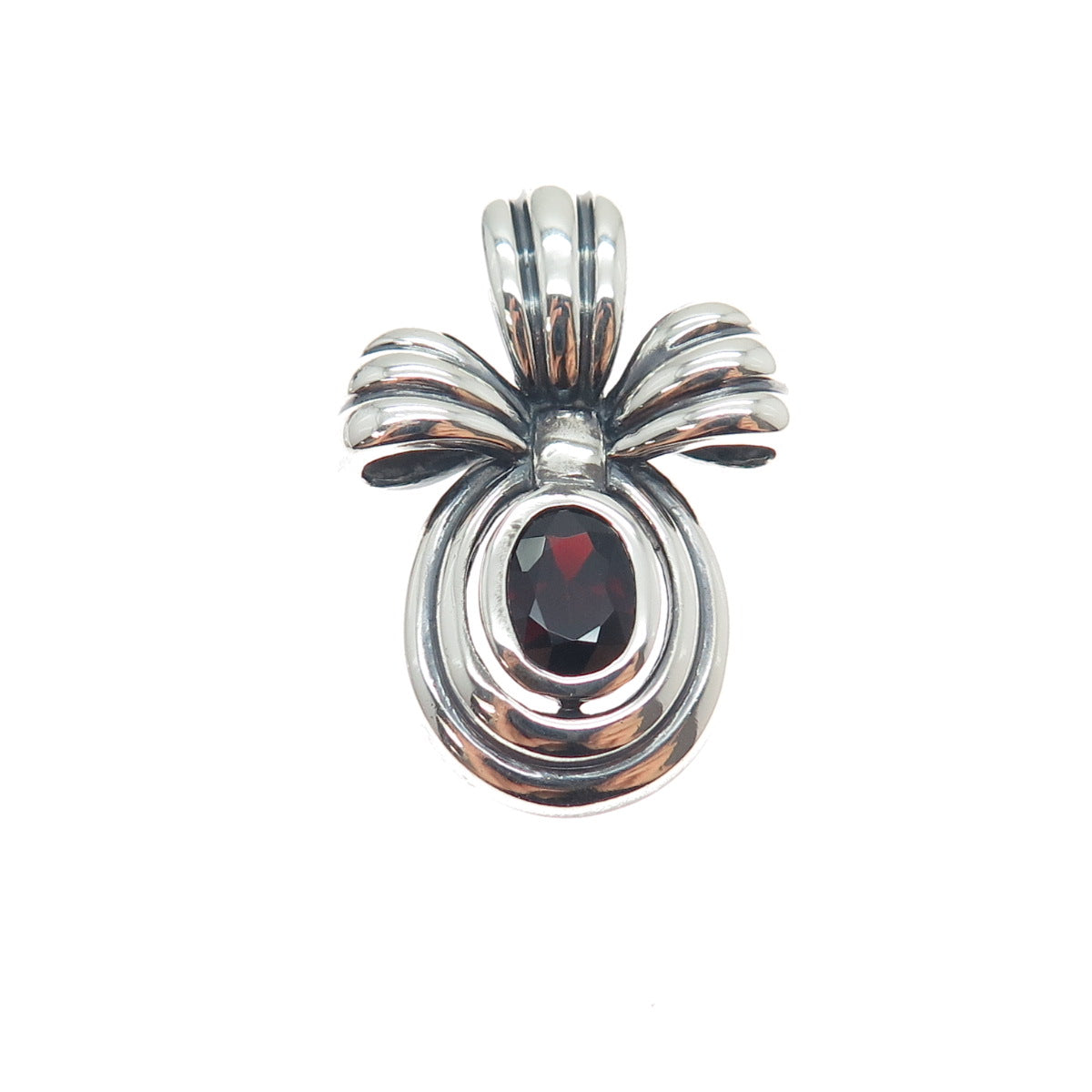 CNA PRANDA Sterling Silver Vintage Real Red Garnet Oxidized Bow Charm Pendant