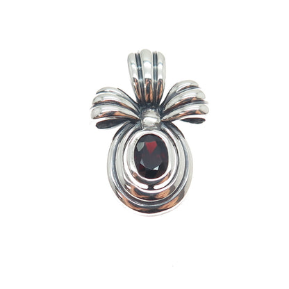 CNA PRANDA Sterling Silver Vintage Real Red Garnet Oxidized Bow Charm Pendant
