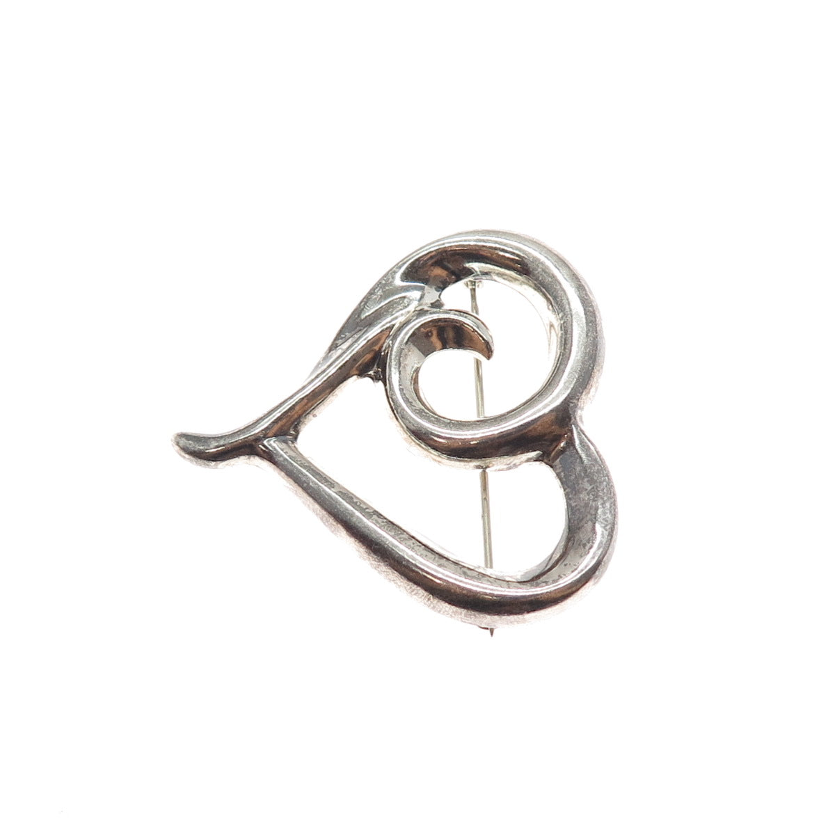 925 Sterling Silver Vintage Modernist Heart Oxidized Pin Brooch