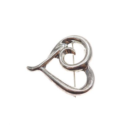 925 Sterling Silver Vintage Modernist Heart Oxidized Pin Brooch