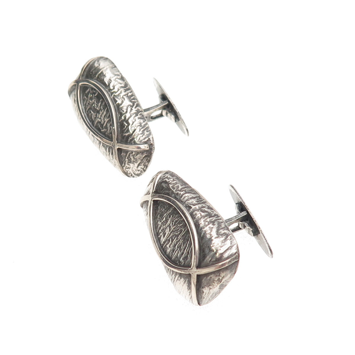 Orno 800 Silver Vintage Poland Modernist Oxidized Cufflinks