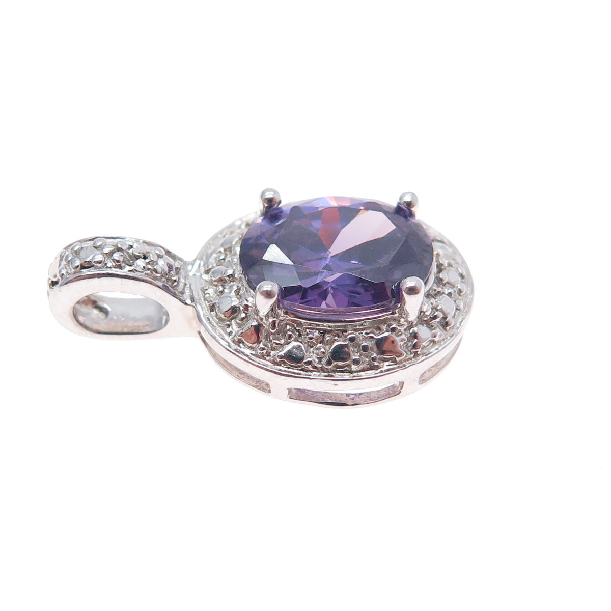 925 Sterling Silver Real Diamond Accent & Amethyst Mini Charm Pendant