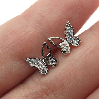 925 Sterling Silver Round-Cut C Z Butterfly Stud Earrings