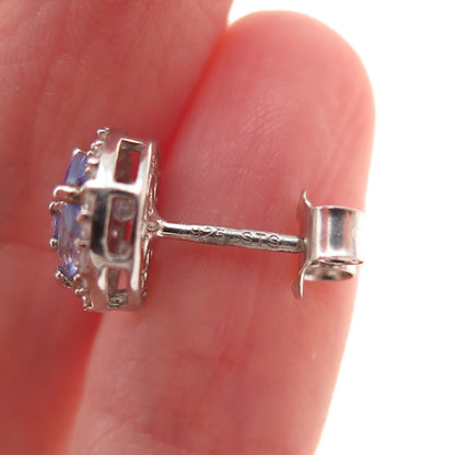 Chuck Clemency 925 Sterling Silver Real Tanzanite & White Topaz Stud Earrings