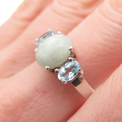 AVON 925 Sterling Silver Vintage Real Jade & Blue Topaz Ring Size 10