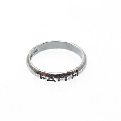 KEN CRAFTS 925 Sterling Silver Vintage Faith Oxidized Band Ring Size 7.75