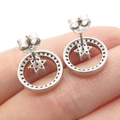 925 Sterling Silver Round-Cut Shaped C Z Circle Stud Earrings