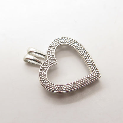 925 Sterling Silver Real Round-Cut Diamond Heart Pendant