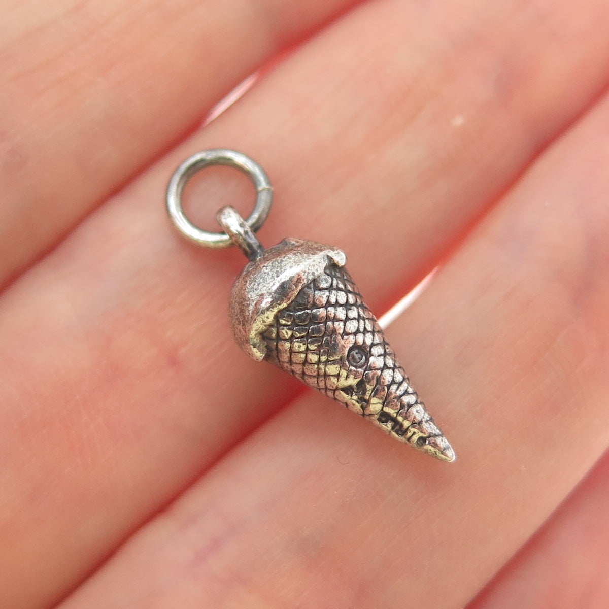 SUNWEST 925 Sterling Silver Vintage Ice Cream Cone Minimalist 3D Charm Pendant