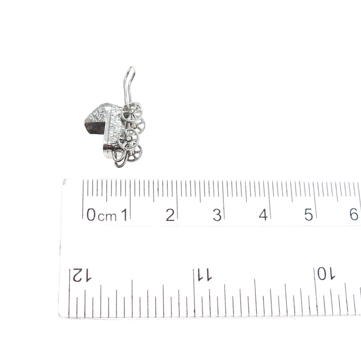 925 Sterling Silver Antique Art Deco Baby Stroller Minimalist 3D Charm Pendant