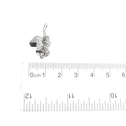 925 Sterling Silver Antique Art Deco Baby Stroller Minimalist 3D Charm Pendant