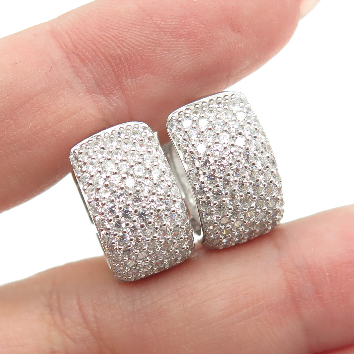 925 Sterling Silver Round-Cut C Z Sparkle Hoop Earrings