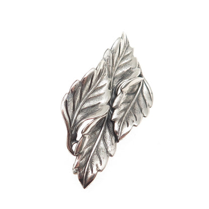 Beau 925 Sterling Silver Vintage Floral Leaf Oxidized Pin Brooch