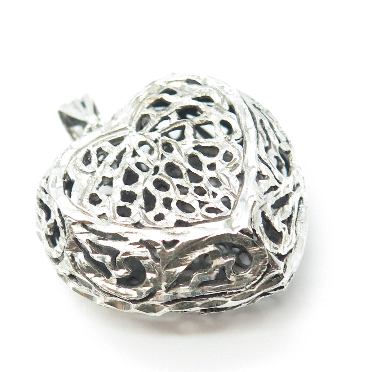 925 Sterling Silver Vintage Ornate Puffy Heart Pendant