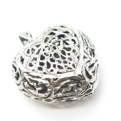 925 Sterling Silver Vintage Ornate Puffy Heart Pendant