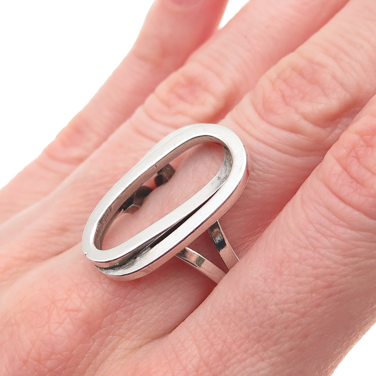 925 Sterling Silver Vintage WOL Italy Modernist Interlocked Oval Ring Size 6.5