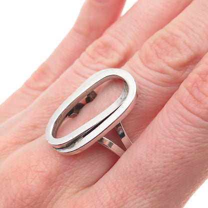 925 Sterling Silver Vintage WOL Italy Modernist Interlocked Oval Ring Size 6.5