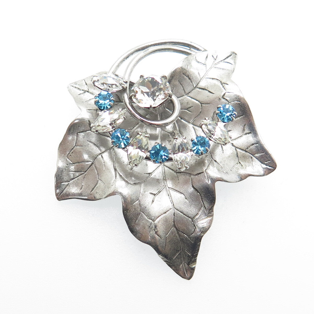CARL ART 925 Sterling Silver Antique Art Deco Rhinestone Maple Leaf Pin Pendant