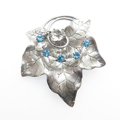 CARL ART 925 Sterling Silver Antique Art Deco Rhinestone Maple Leaf Pin Pendant