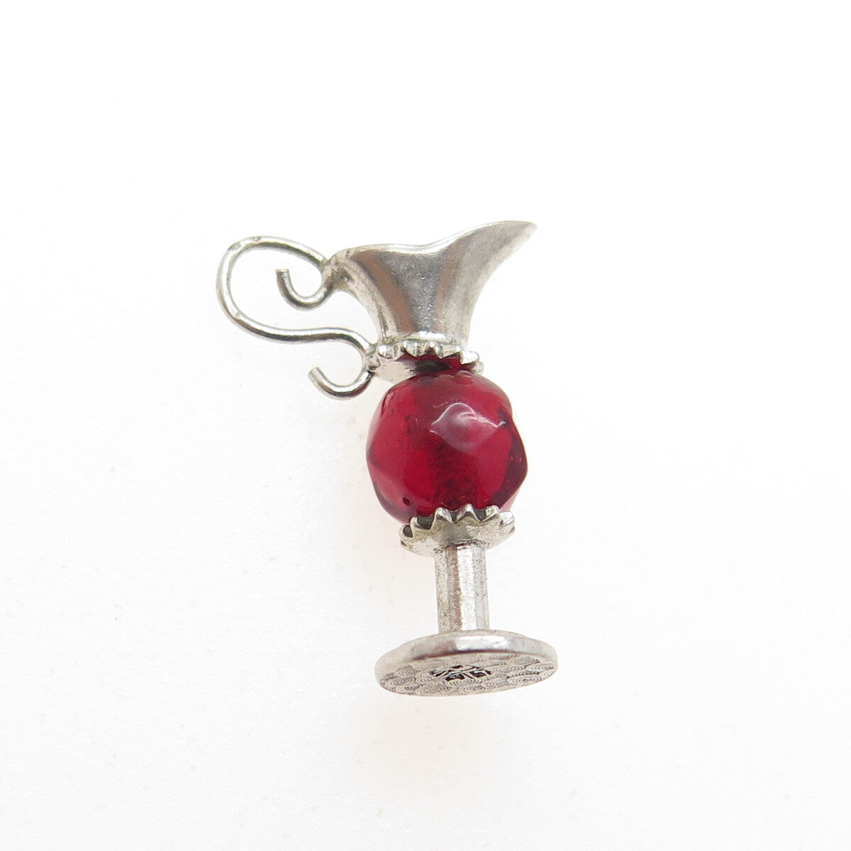 J.M. FISHER Sterling Silver Antique Art Deco Glass Jug Minimalist Charm Pendant